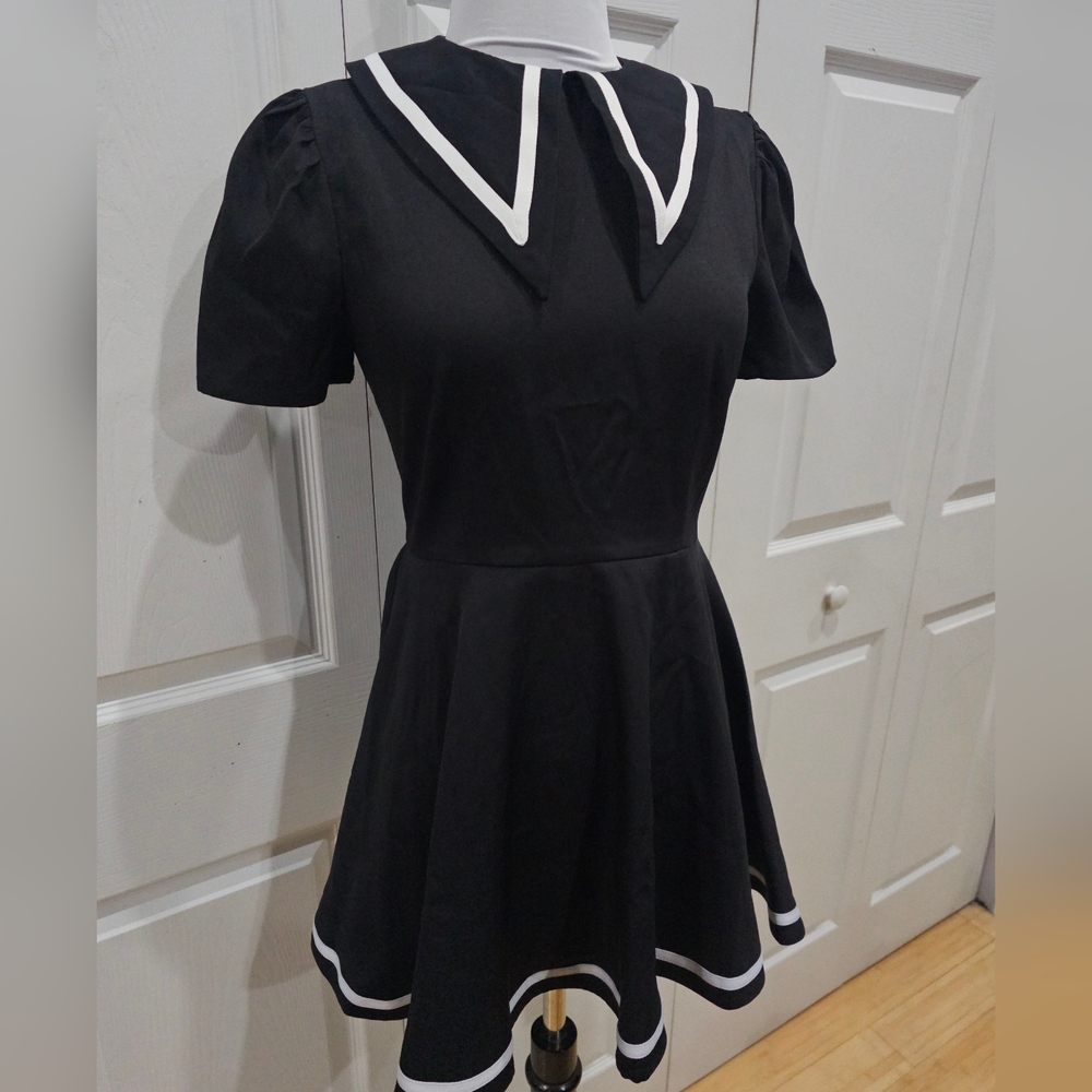 Dolls Kill Goth Widow Black & White Miss Your Hexes Sailor Mini Dress XS NWT - Picture 7 of 8